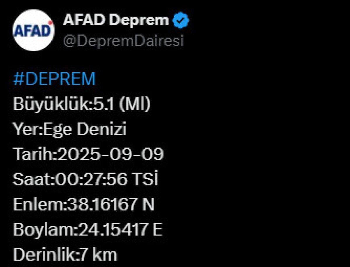 Ege Denizi'nde 5.1 Büyüklüğünde Deprem ve Detayları